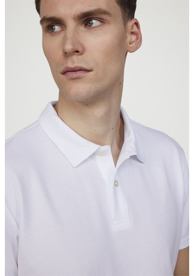 Tudors Slim Fit Desenli Polo Yaka Erkek Beyaz Tişört-27283-Beyaz