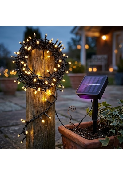 22 Metre Güneş Enerjili Led-bahçe,balkon Ve Dekorasyon İçin Su Geçirmez Solar Led Işık Zinciri 8 Mod 1 Adet