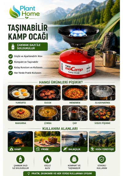 Taşınabilir Çakmak Gazlı Kamp Ocağı Mini Piknik Ocağı Kamp, Balıkçılık Ve Outdoor Kullanım Kırmızı