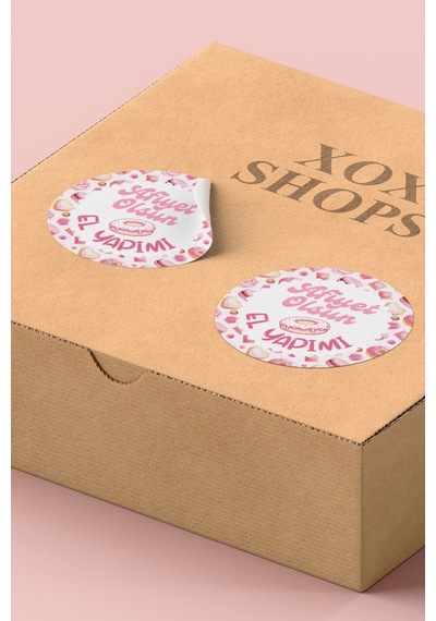 Afiyet Olsun El Yapımı Yuvarlak Sticker Etiket 3x3cm St2408 Çok Renkli