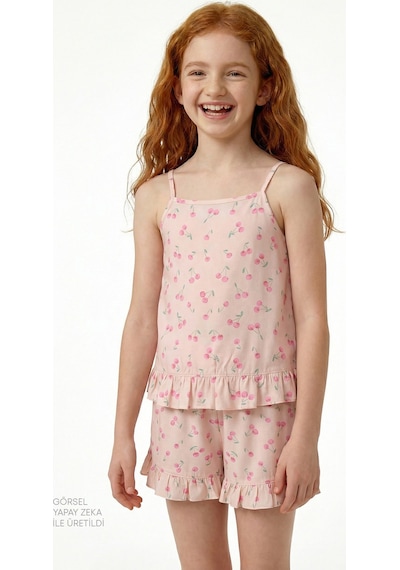 Penti Bej Kız Çocuk Pinky Cherry Pamuklu Pijama Takımı