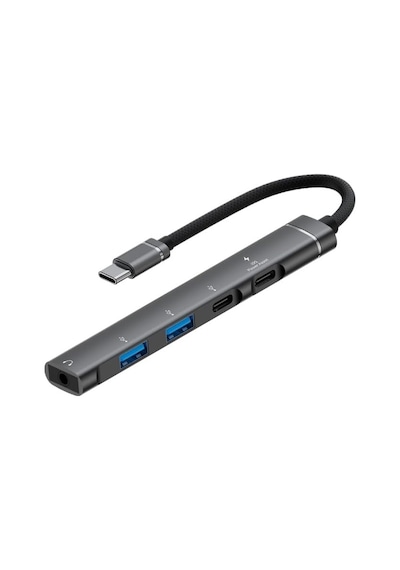 Type-c Hub, 5in1, 2 Adet Type-c, 2 Adet Usb-a Çoklayıcı, 3,5 Mm Kulaklık Çıkışlı Usb C Hub Adaptörü Macbook İle Uyumlu H03
