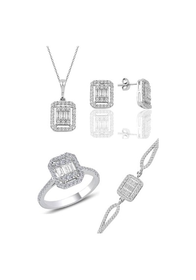 Gümüş Rodyumlu Baget Taşlı Dörtlü Set (535071478)