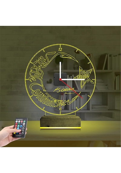 Luvivia Türk Bayrağı Ay Yıldız V1 Saatli 3d Lamba - Masa Gece Lambası Şeffaf
