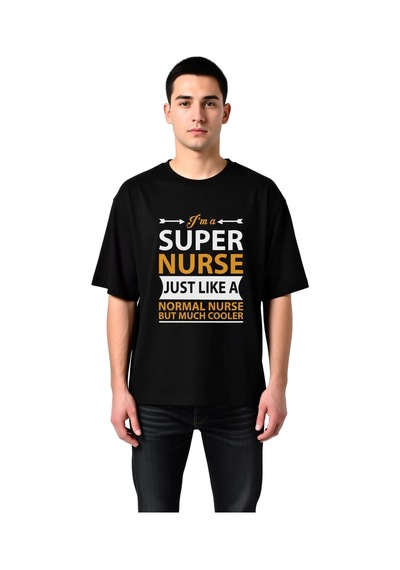 Erkek Oversize Hemşire Meslek Baskılı Tişört Mizahi Grafik Desen Siyah
