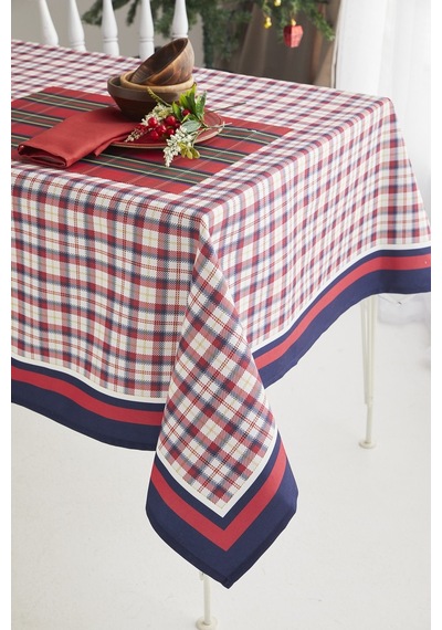 Ays Home Kırmızı Lacivert Pötikareli Yılbaşı Christmas Yemek Masa Örtüsü