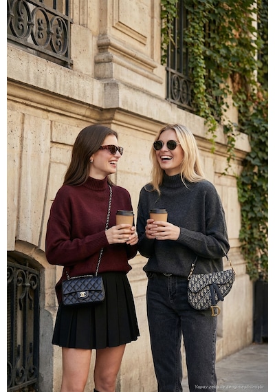 Lela Oversize Fit Balıkçı Yaka Yumuşak Dokulu 2'Li Paket Triko Bayan Kazak 680Kz00469S2 Antrasit-Bordo