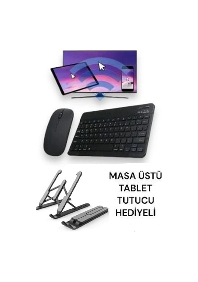 Tüm Cihazlara Uyumlu Akıllı Taşınabilir Şarj Edilebilir Kablosuz Bluetooth Klavye Ve Mause Seti Mat Siyah - 582815151
