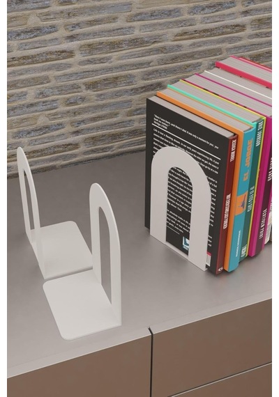 Dekoratif Beyaz Klasik Metal Kitap Tutucu, Kitap Desteği İkili Set Mk4b