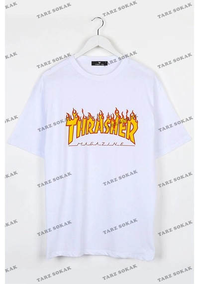 Startmore Beyaz Trasher Baskılı Unisex Ovesize Beyaz