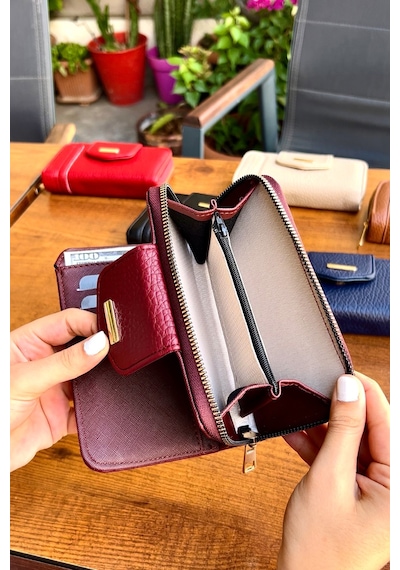 Lavinia Bordo Vegan Deri Kadın Cüzdan Fermuarlı Ve Mıknatıslı 16x9 Cm Bordo