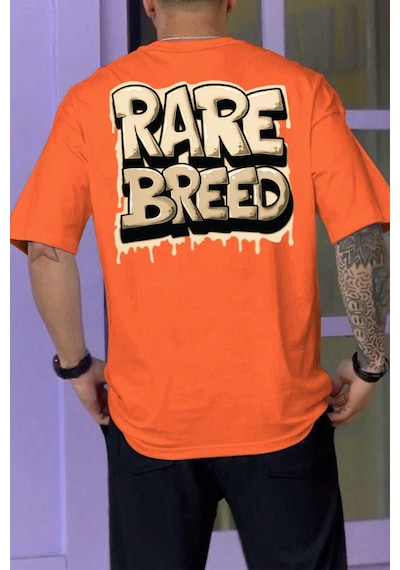 Unisex Rare Breed Baskılı Tasarım Tshirt Turuncu