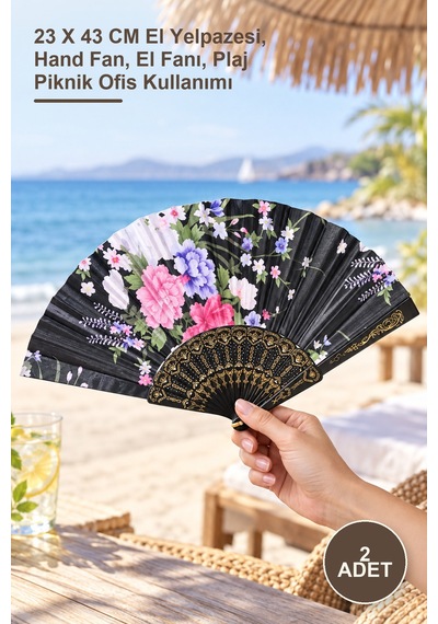 2 Adet Plastik Yelpaze 23 X 43 Cm El Yelpazesi, Hand Fan, El Fanı, Plaj Piknik Ofis Kullanımı