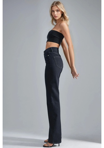 Hiccup Squalo Yüksek Bel Düz Paçalı Kot Pantolon Koyu Mavi Denim