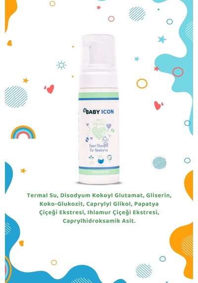 Baby İcon %100 Doğal Organik Vegan Yenidoğan Bebek Köpük Şampuanı 150 Ml Konak Önleyici Termal Su Katkılı