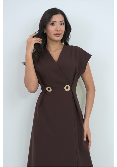 Dorne Moda Kruvaze Yaka Gold Düğme Detaylı Midi Elbise - Düğün - Mezuniyet - Ofis Şıklığı Kahverengi Kahverengi Dorne Moda Kruvaze Yaka Gold Düğme Detaylı Midi Elbise - Düğün - Mezuniyet - Ofis Şıklığı Kahverengi Kahverengi