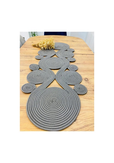 Jüt, Hasır,sarmal Model, Dekoratif Masa Örtüsü, Runner 40x110 Cm, Sehpa Örtüsü, Bohem Tarzı Antrasit Antrasit