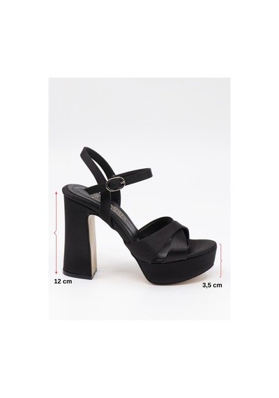 Nesilshoes Nesil Shoes Uraz 795 Siyah Saten Platform Kadın Sandalet