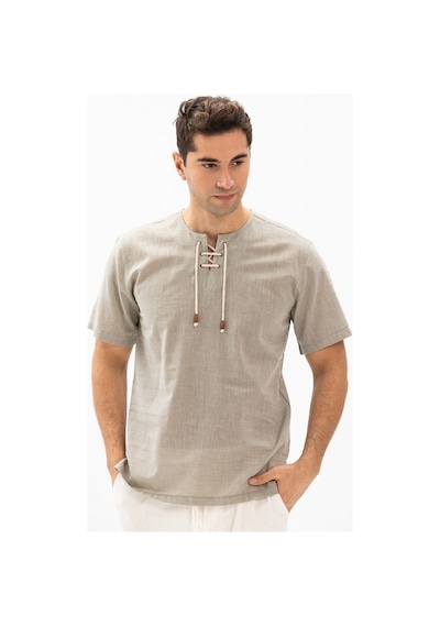 Kısa Kol Şile Bezi Zımbalı Erkek Tshirt Taş 3031
