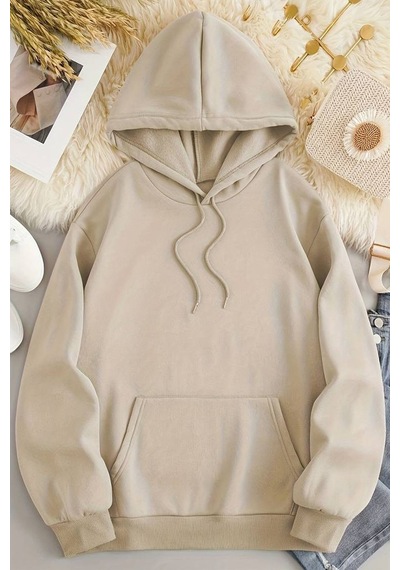 Uyguntarz Enjoy Personel Time Baskılı Oversize Sweatshirt Bej