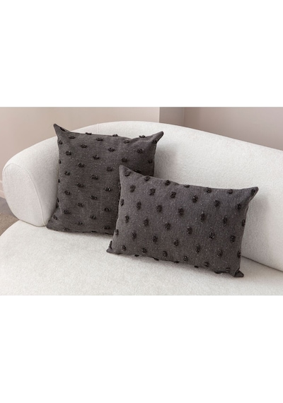 Swita Home Dekoratif Puantiye Keten Kumaşlı Kırlent Kılıfı 2'li 43x43 - 30x50 Antrasit