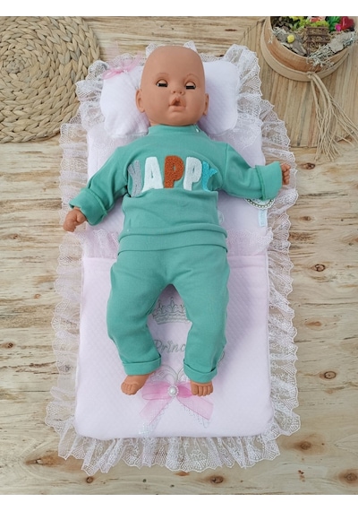 Yenidoğan Pembe Dantelli 3'lü Bebek Alt Açma Minderi- Kundaklı & Yastıklı Bebek Yatağı - My Princess