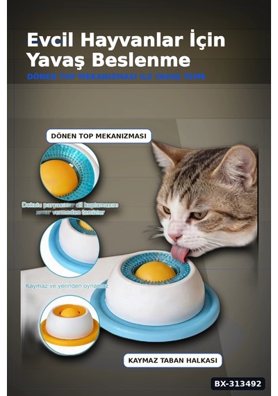 Dönen Toplu 15 Cm Yavaş Yeme Kabı - Sıvı Mama Ve Ödül İçin, Kedi Köpek Aksesuarı Bx-313492