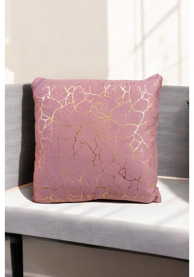 Soho Kumaş Altın Varak Desenli Dekoratif 4'lü Kırlent Yastık Kılıfı Seti 42 x 42 CM Gül Kurusu