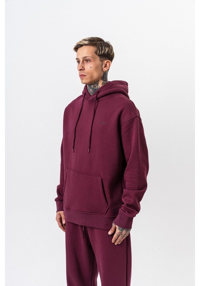 Erkek Respire Yazı Detaylı Kapüşonlu Basic Oversize Hoodie Vişne Bordo