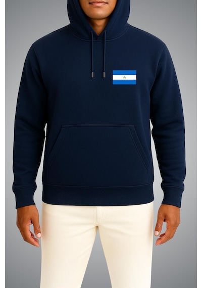 Bahriyeli Collection Kapüşonlu Nikaragua Bayrağı Cep Baskılı Unisex Sweatshirt Lacivert
