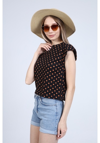 Neslice Kadın Puantiyeli Vatkalı T-Shirt Siyah
