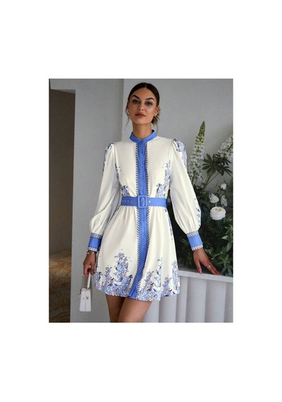 Wellway Atlas Kumaş Kısa Elbise Kemer Dahildir Mavi-4219 Nhn112 Mavi
