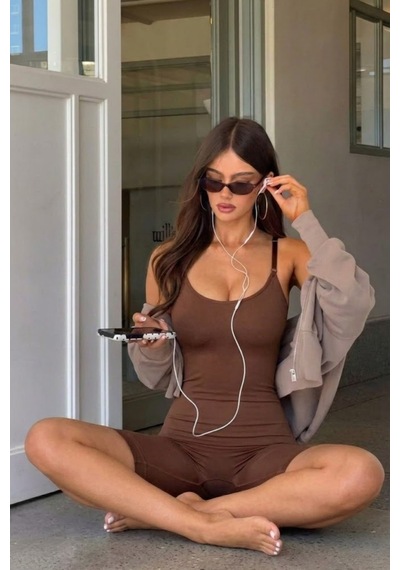 Kadın Kahverengi Premium Askılı Body