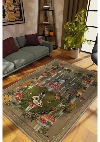 Homshtag Art Deco Mantar Desenli Halı Bitki Temalı Soft Renkli Modern Dijital Baskı Çiçekli Halı Çok Renkli