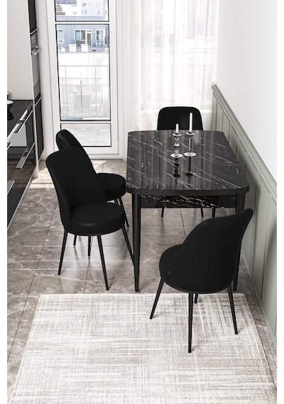 Canisa Kor Serisi 70x114 Açılabilir Mutfak Masası Takımı Siyah Mermer Desen Masa 4 Siyah Sandalye Masa Siyah Mermer Desen Sandalye Siyah Canisa Kor Serisi 70x114 Açılabilir Mutfak Masası Takımı Siyah Mermer Desen Masa 4 Siyah Sandalye Masa Siyah Mermer Desen Sandalye Siyah