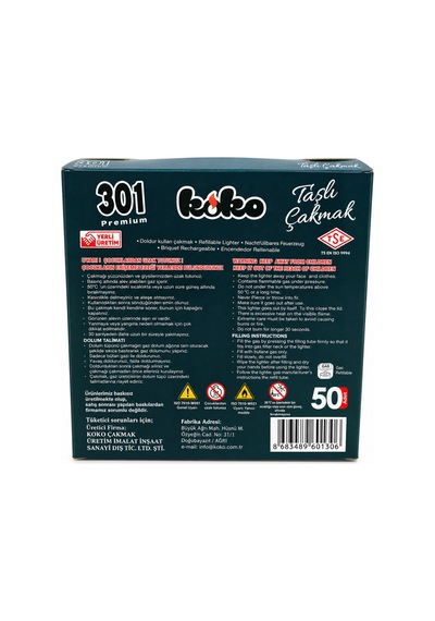 Koko Premium Taşlı Çakmak 301 Doldurulabilir Mum Alevli Cep Tipi 50 Adet