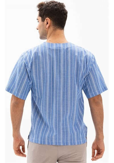 Büyük Beden Kısa Kol Şile Bezi Bisiklet Yaka Erkek Tshirt Mavi Be