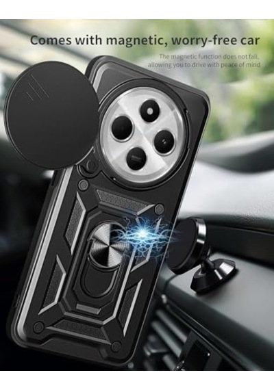 Xiaomi Redmi 14c Uyumlu Kılıf 2 Adet Ekran Koruyucu Dahil, Siyah Tank Düzey Koruma Mıknatıslı Stand Kame Diğer