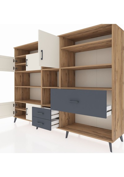 Hyperion Dolap 13 Raflı 3 Çekmeceli 5 Kapaklı 220x44x163 Çam-ayta Çam-aytaşı/antrasit