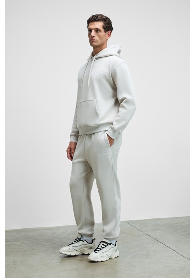 Grimelange Scarn Erkek Pamuklu İçi Polarlı Nakışlı Kapüşonlu Relaxed Gri Sweatshirt