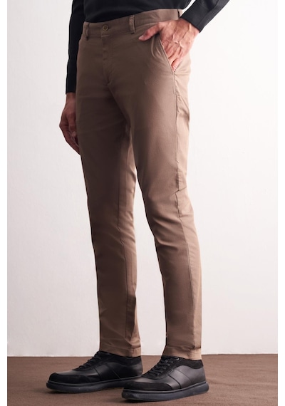 İmza Kahverengi Yan Cep Düz Paça Pamuklu Slim Fit Chino Casual Pantolon 1003255164 Kahverengi