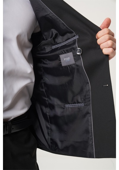 İmza Siyah Kırlangıç Yaka Kruvaze 6 Drop Slim Fit Tam Astar Esnek Takım Elbise 1001260180