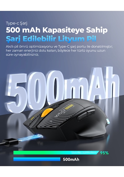 Mkespn W601w Tri Mode Rgb Gaming Mouse 12800 Dpı 7 Tuş Makro 1000hz Beyaz Diğer