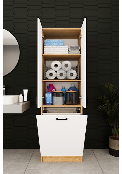 Modern Çamaşır Sepetli Çok Amaçlı Banyo Dolabı %100 Mdf Banyo Düzenleyici Dolap Bd06 Beyaz - Karına Modern Çamaşır Sepetli Çok Amaçlı Banyo Dolabı %100 Mdf Banyo Düzenleyici Dolap Bd06 Beyaz - Karına