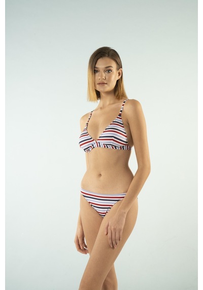 Estiva Bantlı Toparlayıcı Üçgen Bikini Takımı - Çizgili