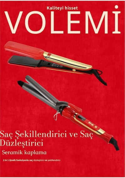 Volemi V-0095 Profesyonel 2'si 1 Arada Saç Şekillendirici Düzleştirici Ve Maşa Özellikli Seramik Cihaz