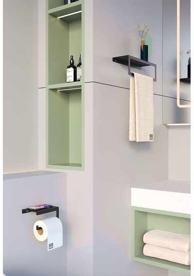 Metal Modern Banyo Askılığı Ve Tuvalet Kağıdı Askılığı Ikili Set Siyah Diğer