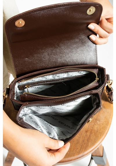Just Polo Kahverengi Yeni Sezon Kolon Askili 4 Bolmeli Kadin Omuz Cantasi 25x15cm