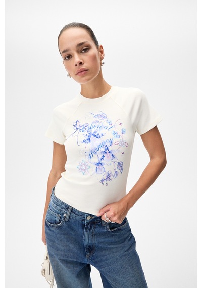 Grımelange Wıms Kadın Baskılı Kısa Kollu Ekru T-shirt