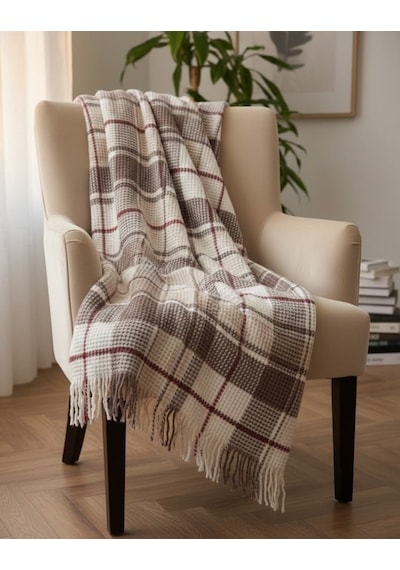 Dinarsu Cozy Life Pamuklu Skoç Tv Battaniyesi 130 X 170cm İnka Yeni Bordo Bordo Kahve